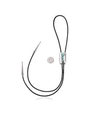 Wave .925 Sterling Silver Certified Authentic Handmade Navajo Native American Natural Turquoise Bolo Tie 34353