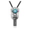 Leaf .925 Sterling Silver Certified Authentic Handmade Navajo Native American Natural Turquoise Bolo Tie 34355