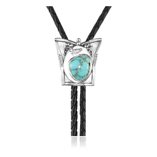 Butterfly .925 Sterling Silver Certified Authentic Handmade Navajo Native American Natural Turquoise Bolo Tie 34358