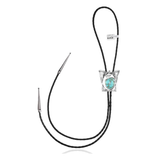 Butterfly .925 Sterling Silver Certified Authentic Handmade Navajo Native American Natural Turquoise Bolo Tie 34358