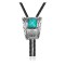 Wave .925 Sterling Silver Certified Authentic Handmade Navajo Native American Natural Turquoise Bolo Tie 34361