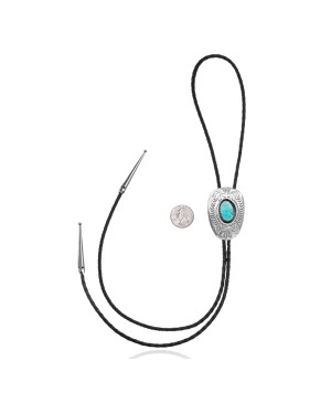 Wave .925 Sterling Silver Certified Authentic Handmade Navajo Native American Natural Turquoise Bolo 34362