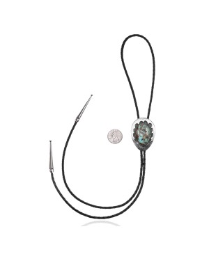 Leaf .925 Sterling Silver Certified Authentic Handmade Navajo Native American Natural Turquoise Bolo Tie 34365