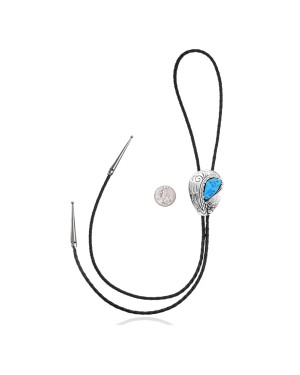 Leaf Swirl .925 Sterling Silver Certified Authentic Handmade Navajo Native American Natural Turquoise Bolo Tie 34366 Leaf Swirl .925 Sterling Silver Certified Authentic Handmade Navajo Native American Natural Turquoise Bolo Tie 34366