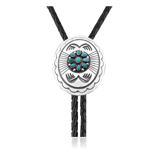 Sun .925 Sterling Silver Certified Authentic Handmade Navajo Native American Natural Turquoise Bolo Tie 34367 Sun .925 Sterling Silver Certified Authentic Handmade Navajo Native American Natural Turquoise Bolo Tie 34367