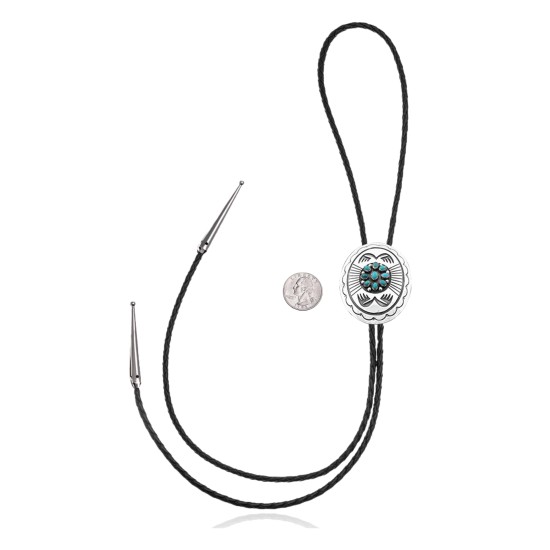 Sun .925 Sterling Silver Certified Authentic Handmade Navajo Native American Natural Turquoise Bolo Tie 34367 Sun .925 Sterling Silver Certified Authentic Handmade Navajo Native American Natural Turquoise Bolo Tie 34367