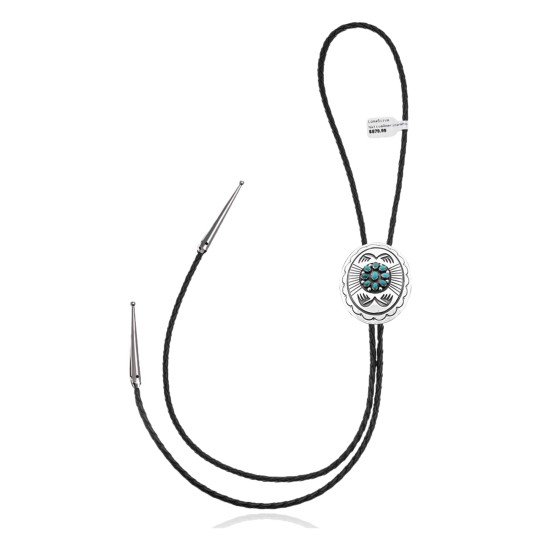 Sun .925 Sterling Silver Certified Authentic Handmade Navajo Native American Natural Turquoise Bolo Tie 34367 Sun .925 Sterling Silver Certified Authentic Handmade Navajo Native American Natural Turquoise Bolo Tie 34367
