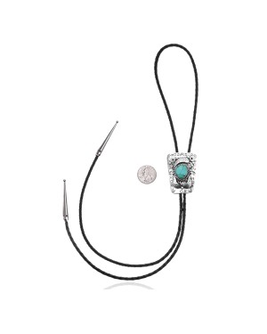 Leaf Mountain .925 Sterling Silver Certified Authentic Handmade Navajo Native American Natural Turquoise Bolo Tie 34371