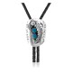 Leaf Feather .925 Sterling Silver Certified Authentic Handmade Navajo Native American Natural Turquoise Bolo Tie 34372