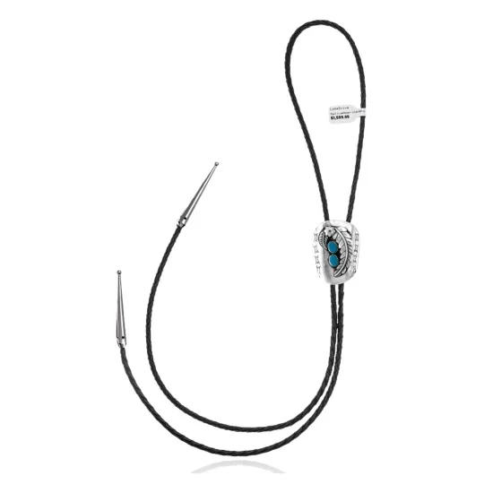 Leaf Feather .925 Sterling Silver Handmade Navajo Native American Natural Turquoise Bolo Tie 34372 Leaf Feather .925 Sterling Silver Handmade Navajo Native American Natural Turquoise Bolo Tie 34372