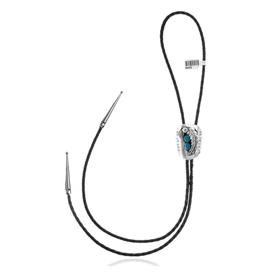 Leaf Feather .925 Sterling Silver Handmade Navajo Native American Natural Turquoise Bolo Tie 34372 Leaf Feather .925 Sterling Silver Handmade Navajo Native American Natural Turquoise Bolo Tie 34372