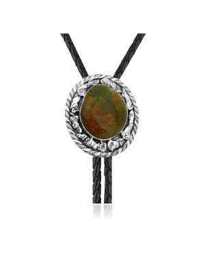 Wave .925 Sterling Silver Certified Authentic Handmade Navajo Native American Natural Turquoise Bolo Tie 34373