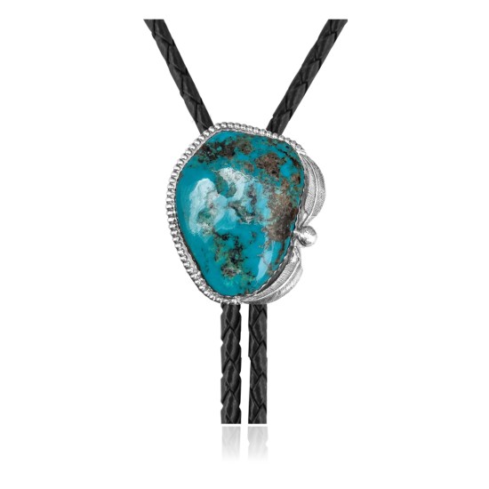 Feather .925 Sterling Silver Certified Authentic Handmade Navajo Native American Natural Turquoise Bolo Tie 34374 Feather .925 Sterling Silver Certified Authentic Handmade Navajo Native American Natural Turquoise Bolo Tie 34374