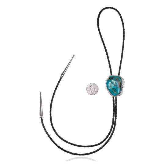 Feather .925 Sterling Silver Certified Authentic Handmade Navajo Native American Natural Turquoise Bolo Tie 34374 Feather .925 Sterling Silver Certified Authentic Handmade Navajo Native American Natural Turquoise Bolo Tie 34374