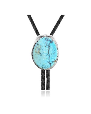 Wave .925 Sterling Silver Certified Authentic Handmade Navajo Native American Natural Turquoise Bolo Tie 34375