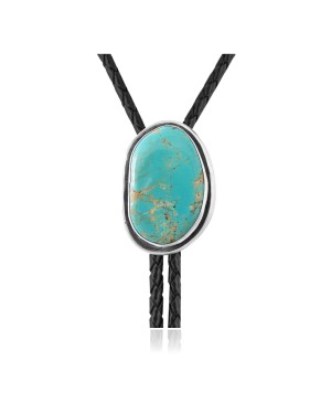 Handmade Certified Authentic Navajo .925 Sterling Silver Native American Natural Turquoise Bolo Tie 34377