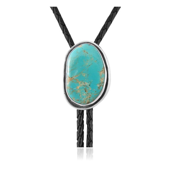Handmade Certified Authentic Navajo .925 Sterling Silver Native American Natural Turquoise Bolo Tie 34377 Handmade Certified Authentic Navajo .925 Sterling Silver Native American Natural Turquoise Bolo Tie 34377