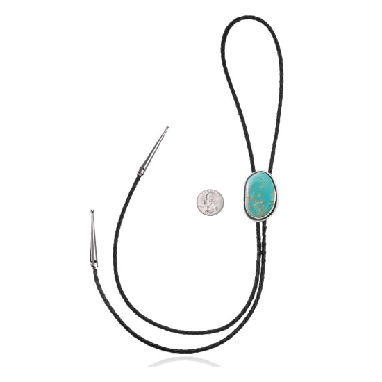 Handmade Certified Authentic Navajo .925 Sterling Silver Native American Natural Turquoise Bolo Tie 34377 Handmade Certified Authentic Navajo .925 Sterling Silver Native American Natural Turquoise Bolo Tie 34377