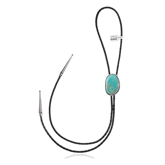 Handmade Certified Authentic Navajo .925 Sterling Silver Native American Natural Turquoise Bolo Tie 34377 Handmade Certified Authentic Navajo .925 Sterling Silver Native American Natural Turquoise Bolo Tie 34377