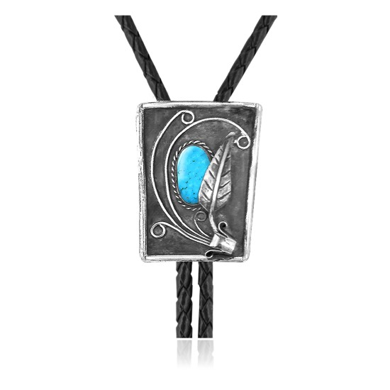Leaf .925 Sterling Silver Certified Authentic Handmade Navajo Native American Natural Turquoise Bolo Tie 34380 Leaf .925 Sterling Silver Certified Authentic Handmade Navajo Native American Natural Turquoise Bolo Tie 34380