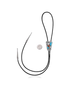 Leaf .925 Sterling Silver Certified Authentic Handmade Navajo Native American Natural Turquoise Coral Bolo Tie 34294 Leaf .925 Sterling Silver Certified Authentic Handmade Navajo Native American Natural Turquoise Coral Bolo Tie 34294