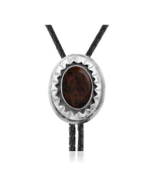 Sun .925 Sterling Silver Certified Authentic Handmade Navajo Native American Agate Bolo Tie 34298