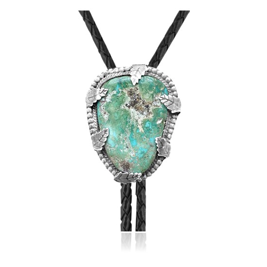 Leaf .925 Sterling Silver Certified Authentic Handmade Navajo Native American Natural Turquoise Bolo Tie 34381 Leaf .925 Sterling Silver Certified Authentic Handmade Navajo Native American Natural Turquoise Bolo Tie 34381