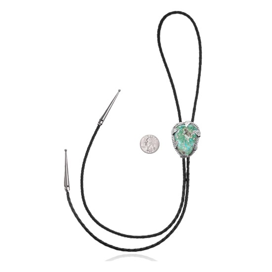 Leaf .925 Sterling Silver Certified Authentic Handmade Navajo Native American Natural Turquoise Bolo Tie 34381 Leaf .925 Sterling Silver Certified Authentic Handmade Navajo Native American Natural Turquoise Bolo Tie 34381