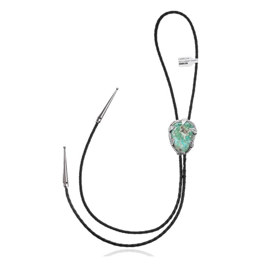 Leaf .925 Sterling Silver Certified Authentic Handmade Navajo Native American Natural Turquoise Bolo Tie 34381 Leaf .925 Sterling Silver Certified Authentic Handmade Navajo Native American Natural Turquoise Bolo Tie 34381
