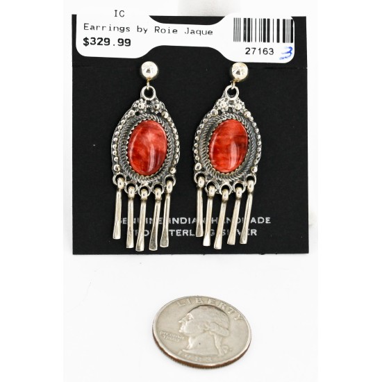 Certified Authentic Handmade Navajo .925 Sterling Silver Natural Spiny Oyster Native American Dangle Earrings 27163-3