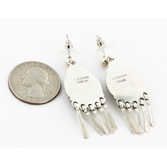 Certified Authentic Handmade Navajo .925 Sterling Silver Natural Spiny Oyster Native American Dangle Earrings 27163-3