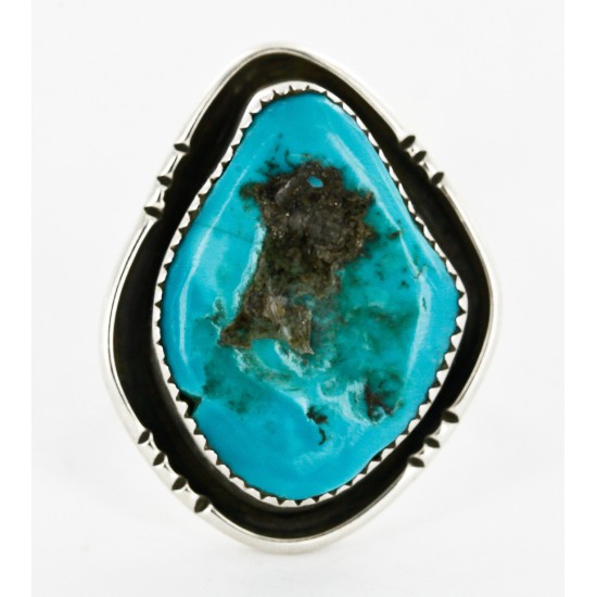 .925 Sterling Silver Handmade Certified Authentic Navajo Natural Turquoise Native American Ring  16997-2