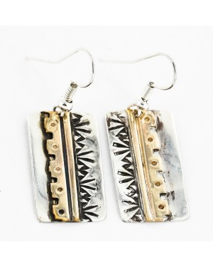 12kt Gold Filled and .925 Sterling Silver Handmade MOUNTAIN Certified Authentic Navajo Dangle Native American Earrings 27185-1