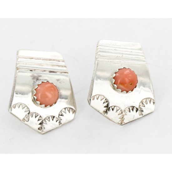 .925 Sterling Silver Handmade Certified Authentic Navajo Natural Agate Stud Native American Earrings 27175-1