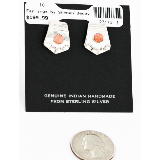 .925 Sterling Silver Handmade Certified Authentic Navajo Natural Agate Stud Native American Earrings 27175-1
