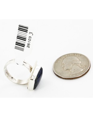 .925 Sterling Silver Handmade Certified Authentic Navajo Natural Lapis Native American Ring  26103-3