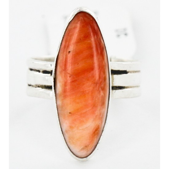 .925 Sterling Silver Handmade Certified Authentic Navajo Natural Spiny Oyster Native American Ring  26103-2