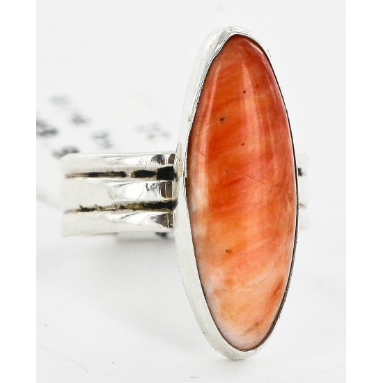 .925 Sterling Silver Handmade Certified Authentic Navajo Natural Spiny Oyster Native American Ring  26103-2