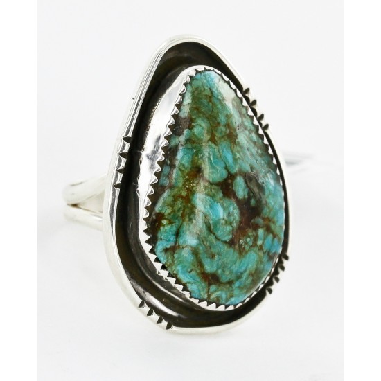 .925 Sterling Silver Handmade Certified Authentic Navajo Natural Turquoise Native American Ring  16997-1