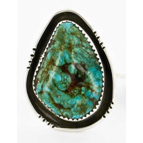.925 Sterling Silver Handmade Certified Authentic Navajo Natural Turquoise Native American Ring  16997-1