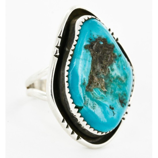 .925 Sterling Silver Handmade Certified Authentic Navajo Natural Turquoise Native American Ring  16997-2