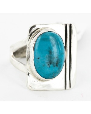 .925 Sterling Silver Handmade Certified Authentic Navajo Natural Turquoise Native American Ring 26103-1