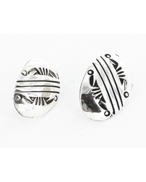.925 Sterling Silver Handmade Certified Authentic Navajo Stud Native American Earrings 27175-3