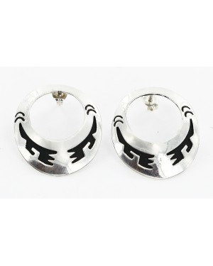 .925 Sterling Silver Handmade Certified Authentic Navajo Stud Native American Earrings 27183