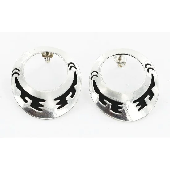 .925 Sterling Silver Handmade Navajo Stud Native American Earrings 27183