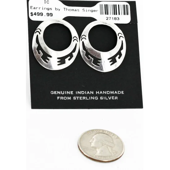 .925 Sterling Silver Handmade Navajo Stud Native American Earrings 27183