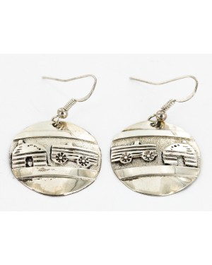 .925 Sterling Silver Handmade RoundORY TELLER Certified Authentic Navajo Dangle Native American Earrings 17935