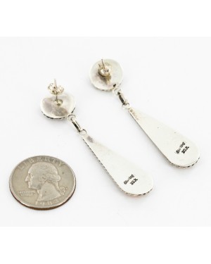 Certified Authentic Handmade Navajo .925 Sterling Silver Dangle Native American Earrings Natural Turquoise Spiny Oyster 17338