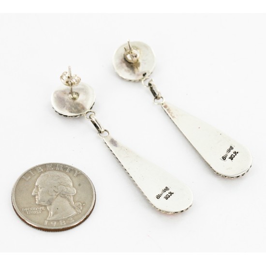Certified Authentic Handmade Navajo .925 Sterling Silver Dangle Native American Earrings Natural Turquoise Spiny Oyster 17338