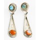 Certified Authentic Handmade Navajo .925 Sterling Silver Dangle Native American Earrings Natural Turquoise Spiny Oyster 17338
